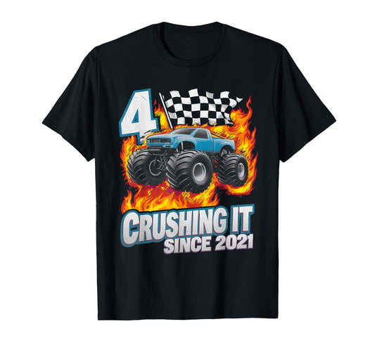 Birthday Monster Truck 4 year Old Boys 4th Party Born 2021 T-Shirt