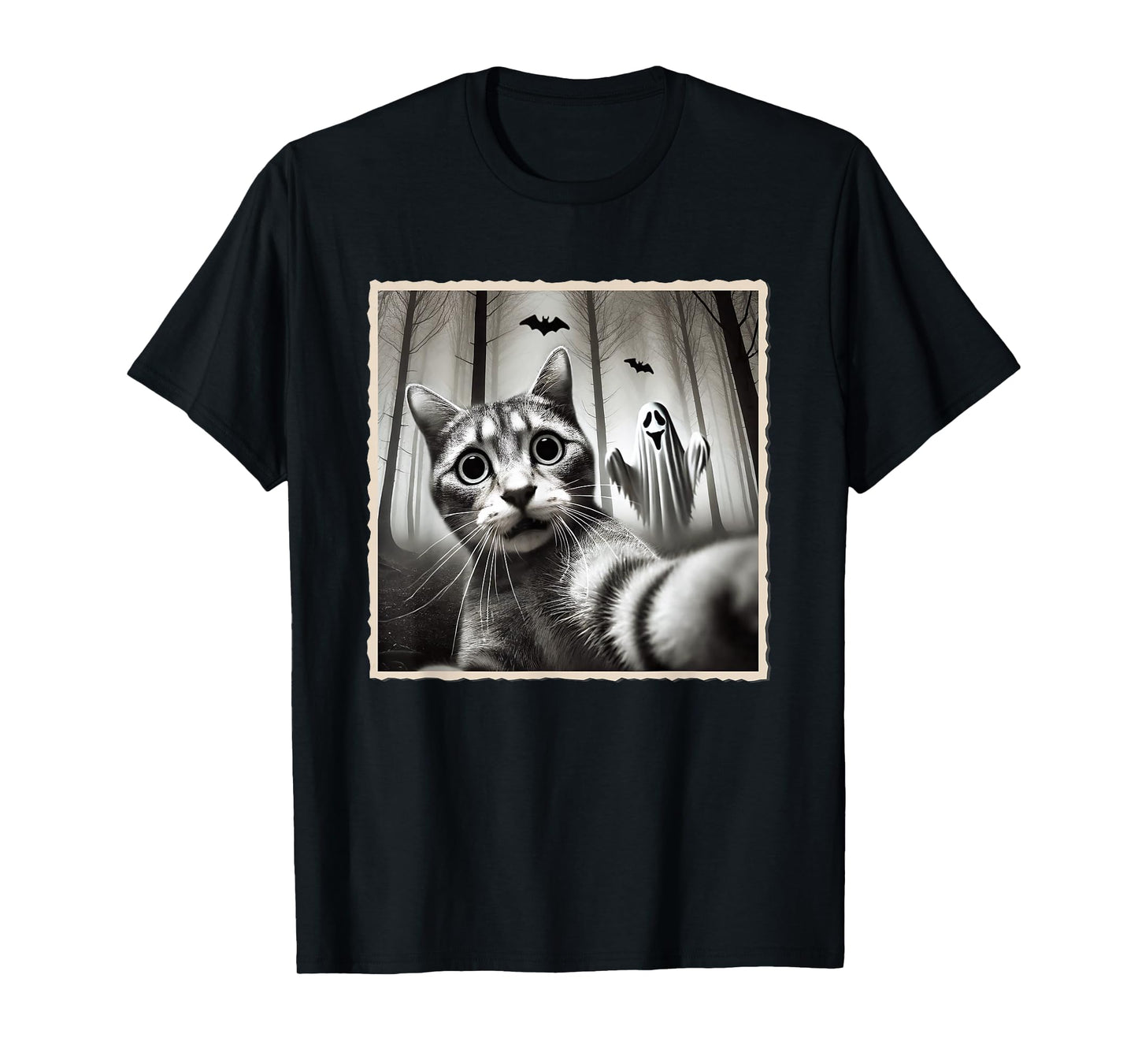Halloween Cat Selfie With Ghost | Funny Halloween & Spooky T-Shirt