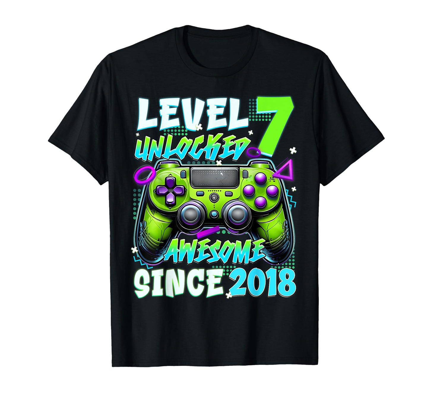 7th Birthday Video Game Level 7 Unlocked Awesome Since 2018 T-Shirt