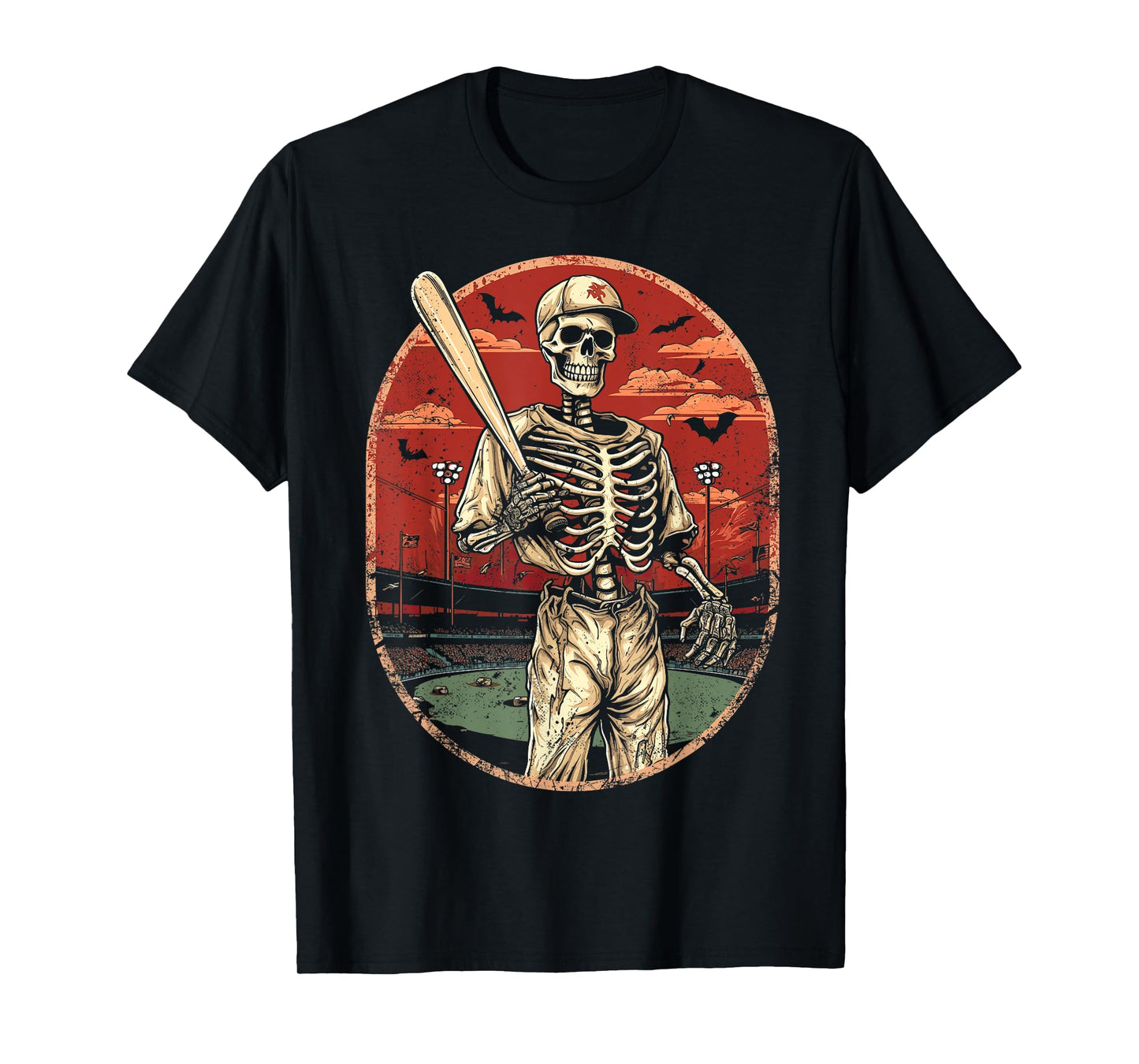 Spooky Creepy Vintage Baseball Skeleton Halloween Men Boys T-Shirt