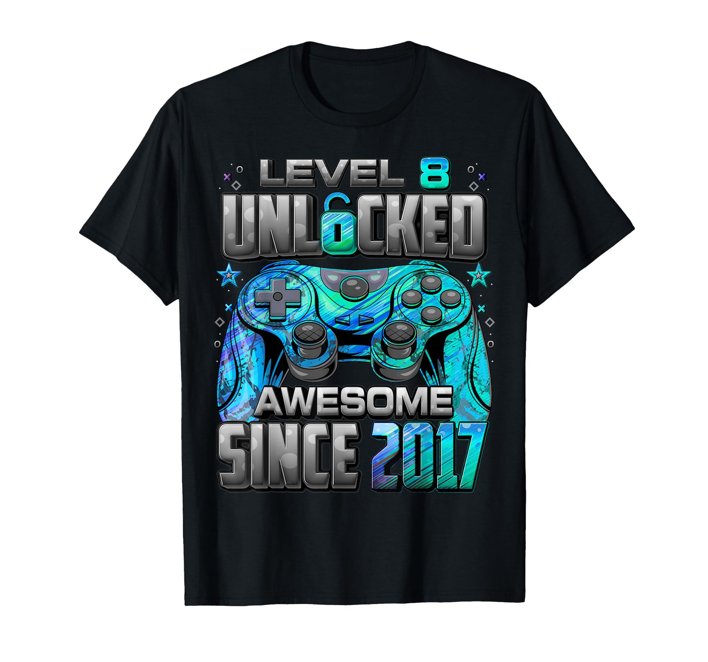 Level 8 Unlocked Awesome Since 2017 8th Birthday Gaming T-Shirt