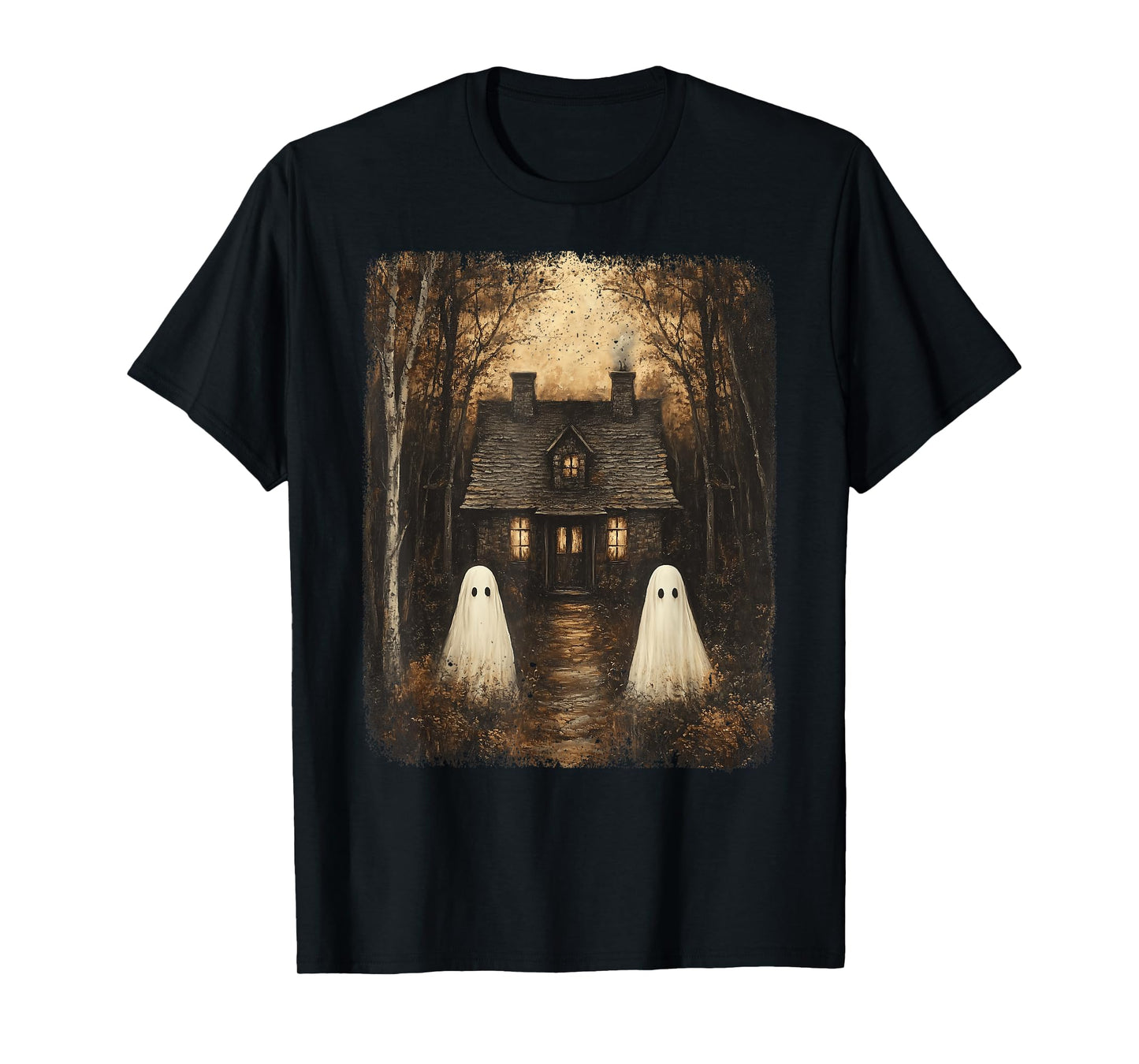 Vintage Haunted House Halloween Spooky Ghost Gothic Forest T-Shirt