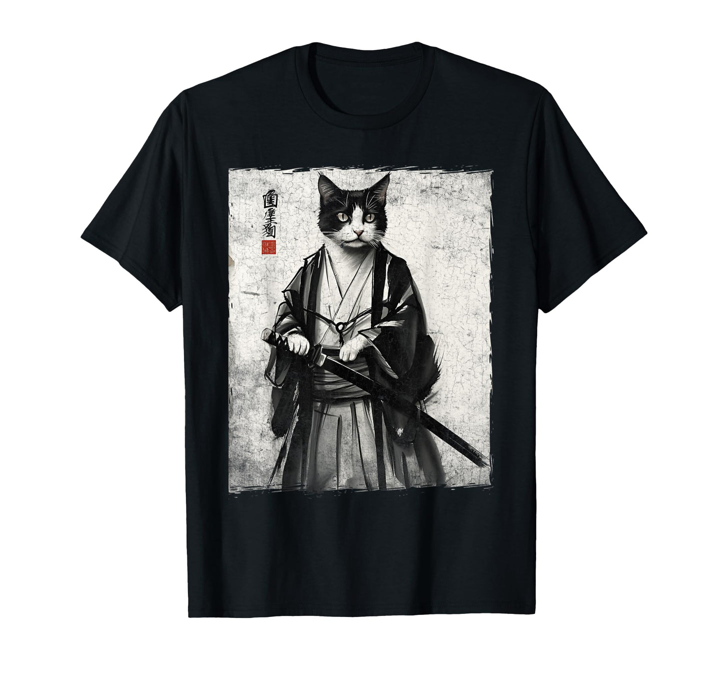Samurai Cat Ukiyo-e Warrior Art Vintage Ninja Cat Graphic T-Shirt