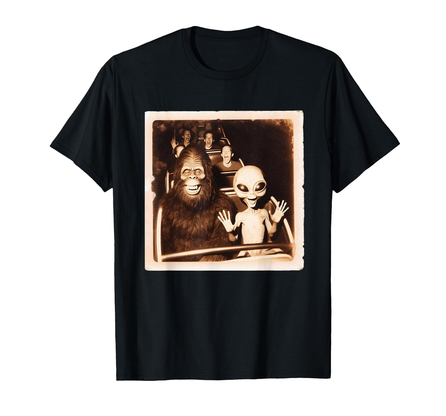 Roller Coaster Funny Alien Bigfoot Thrills at Amusement Park T-Shirt