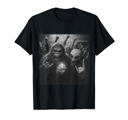Funny bigfoot and alien party concert rave T-Shirt