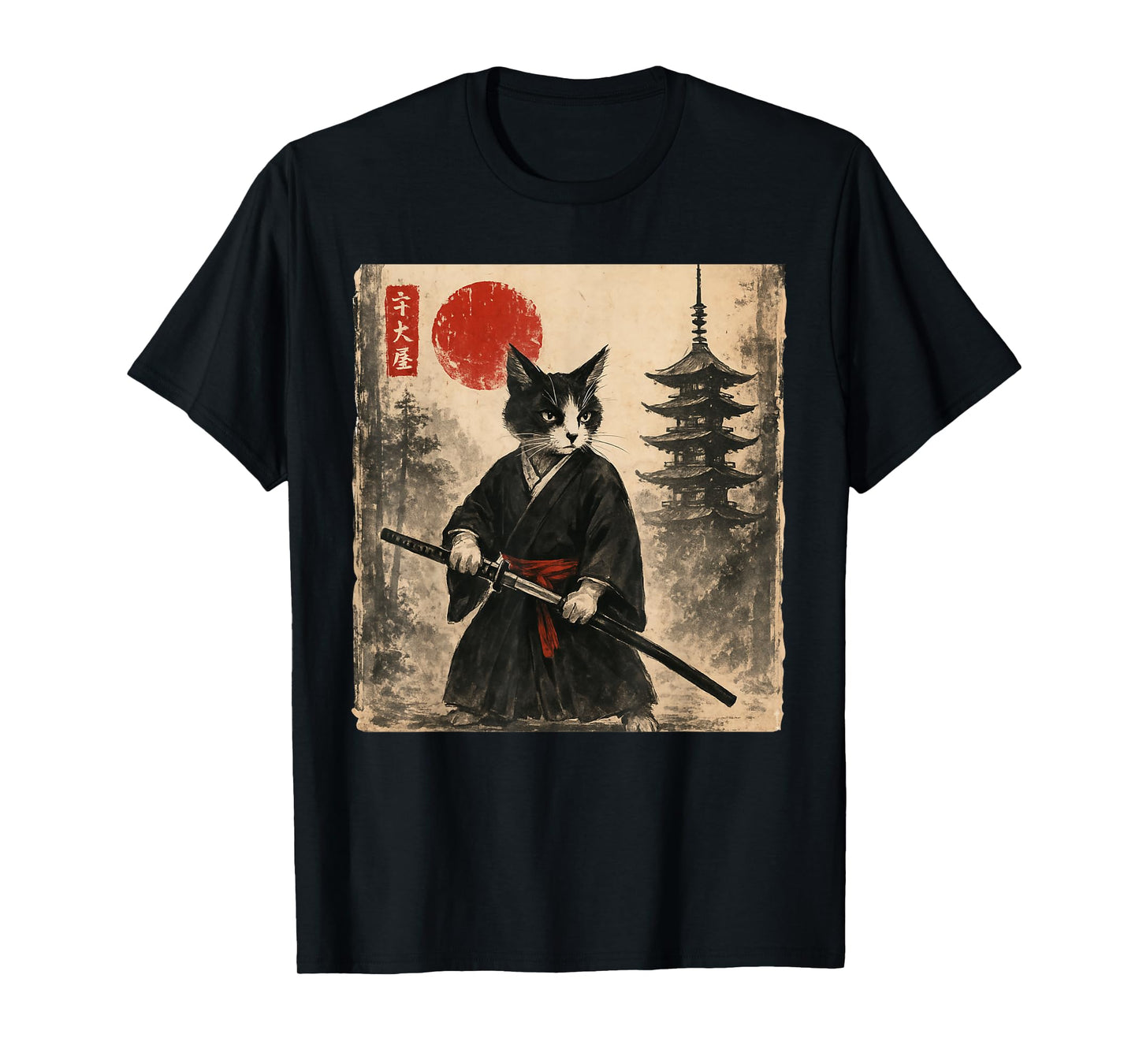 Samurai Cat Japanese Art Graphic Tees for Men Women Teens T-Shirt