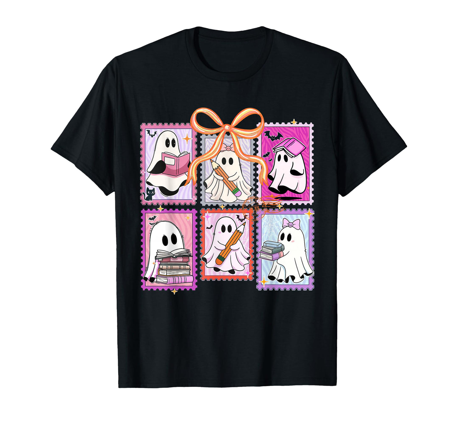 Coquette Bow Spooky Teacher Ghost Halloween Trick Or Teach T-Shirt