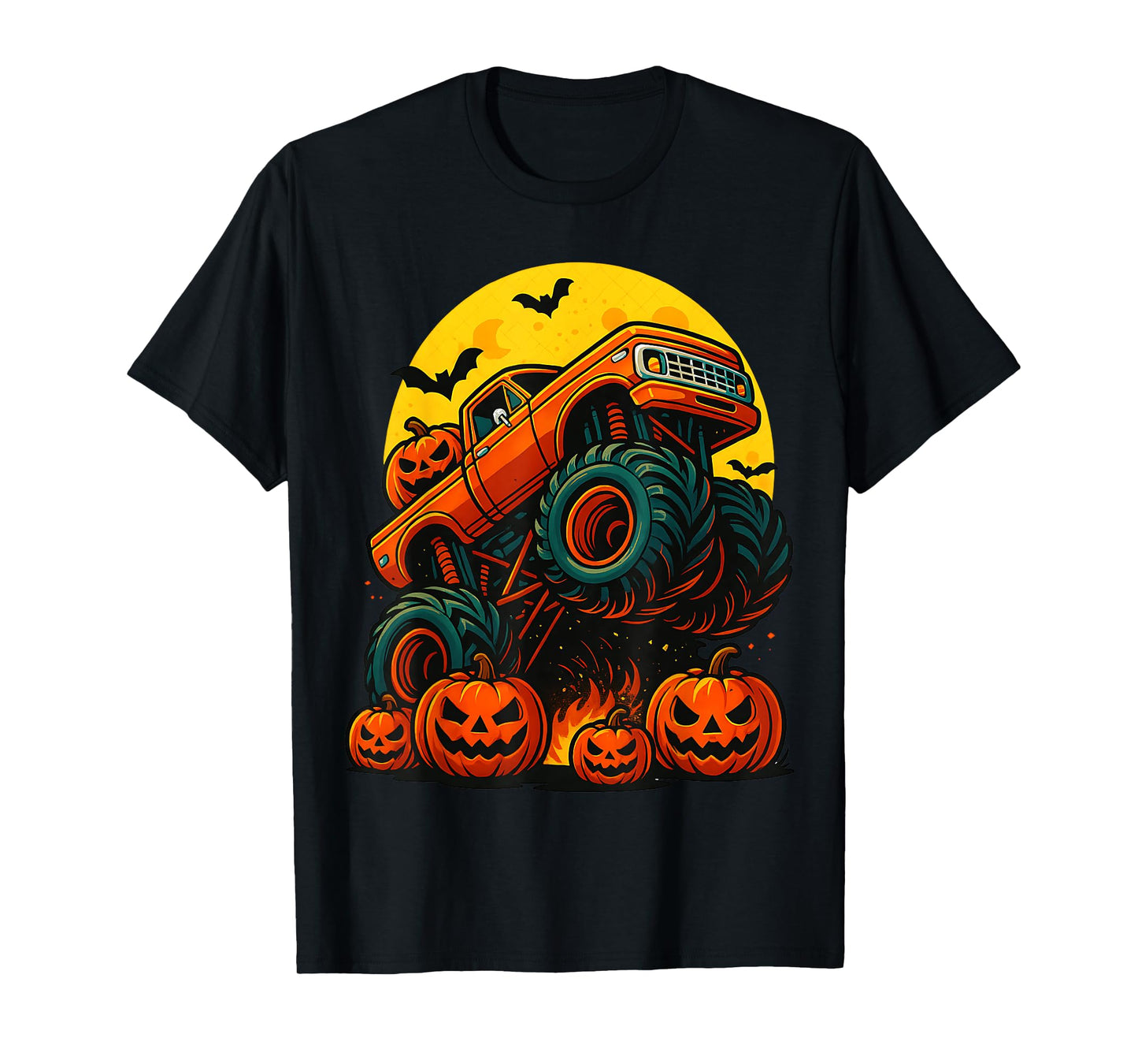 Monster Truck Halloween Jack O Lantern Moon Pumpkin Toddler T-Shirt