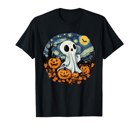 Fun and Spooky Impressionist Starry Night Ghost Halloween T-Shirt