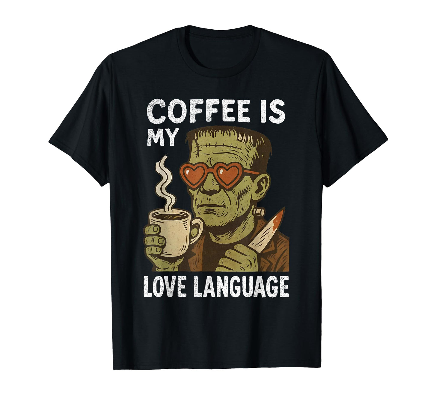 Retro Frankenstein Monster Lover Coffee is My Love Language T-Shirt