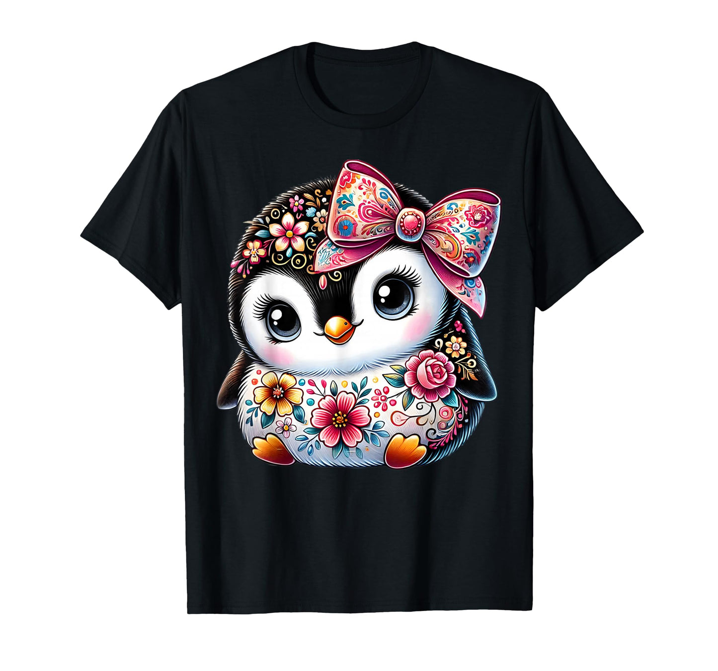 Penguin Lover Floral Flower Graphic Girls Women Cute Penguin T-Shirt
