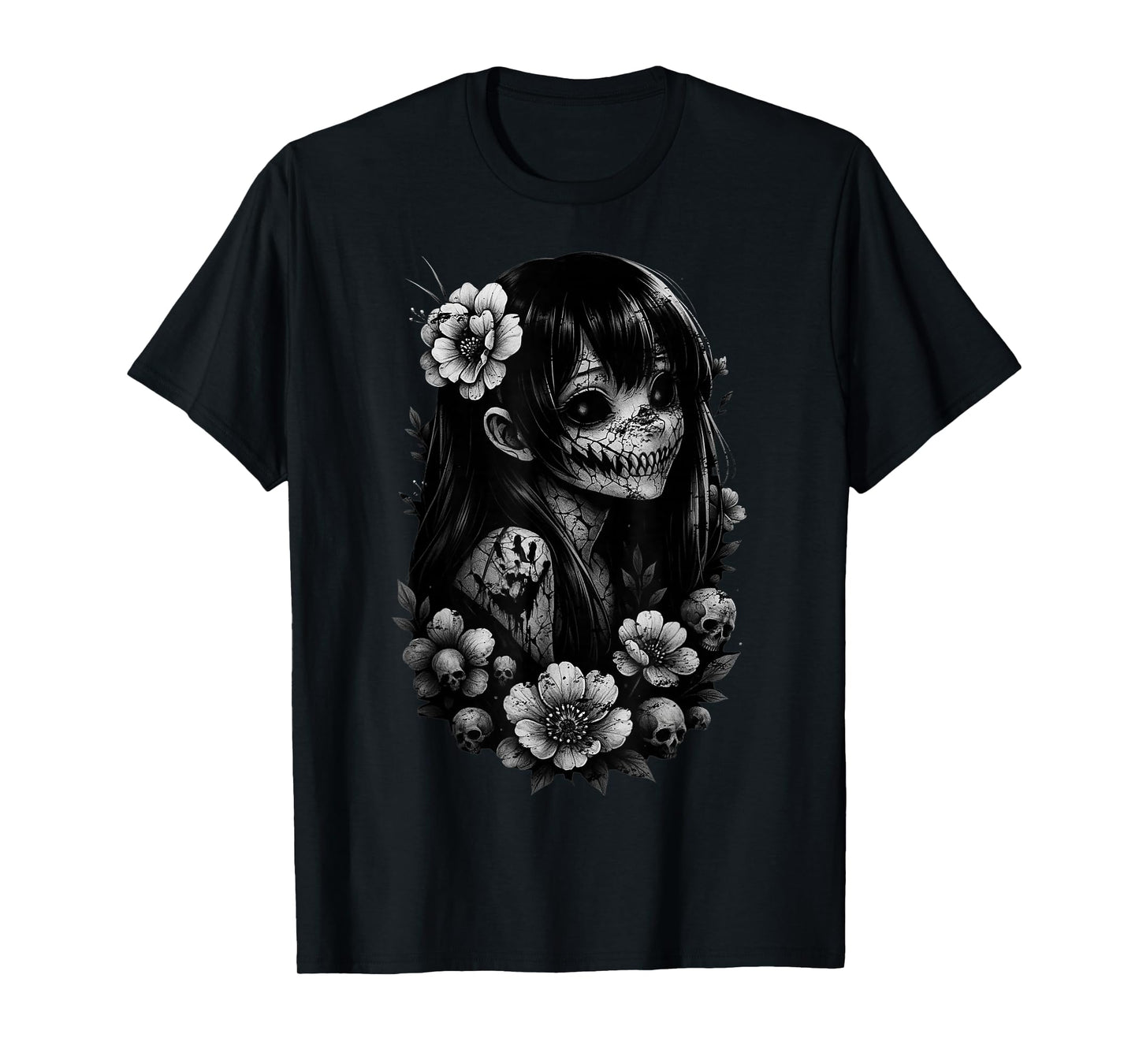 Otaku Manga Horror Japanese Aesthetic Creepy Anime Girl Goth T-Shirt