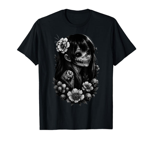 Otaku Manga Horror Japanese Aesthetic Creepy Anime Girl Goth T-Shirt