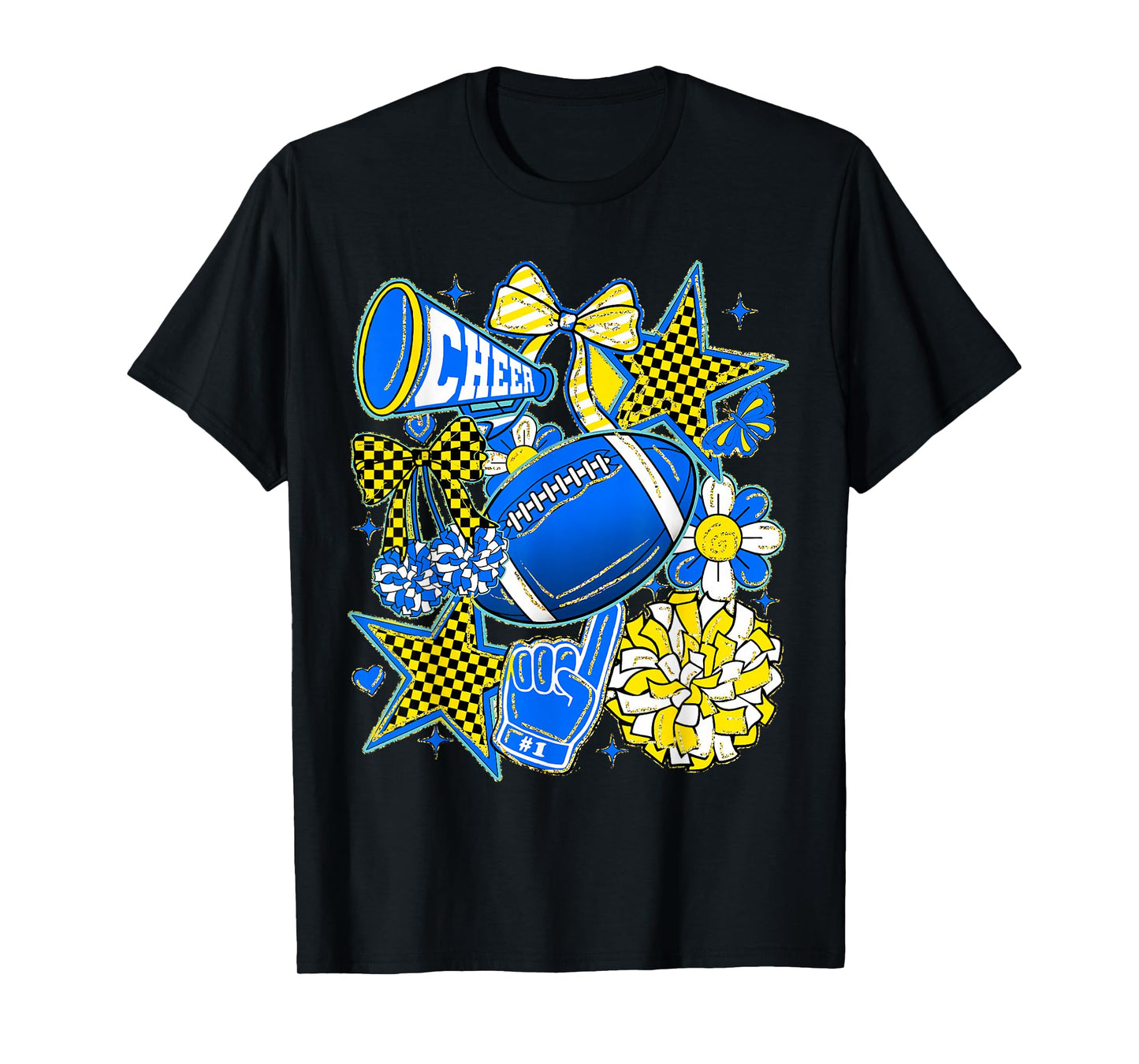 Retro Blue & Gold Cheer Football Game Day Coquette Bow Kids T-Shirt