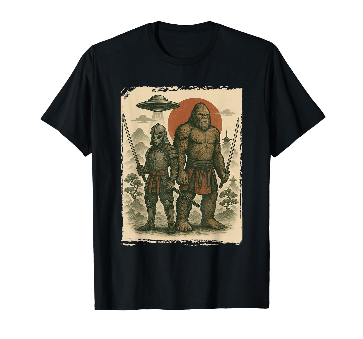 Samurai, Bigfoot & Alien, UFO | Vintage Ninja & Japanese T-Shirt