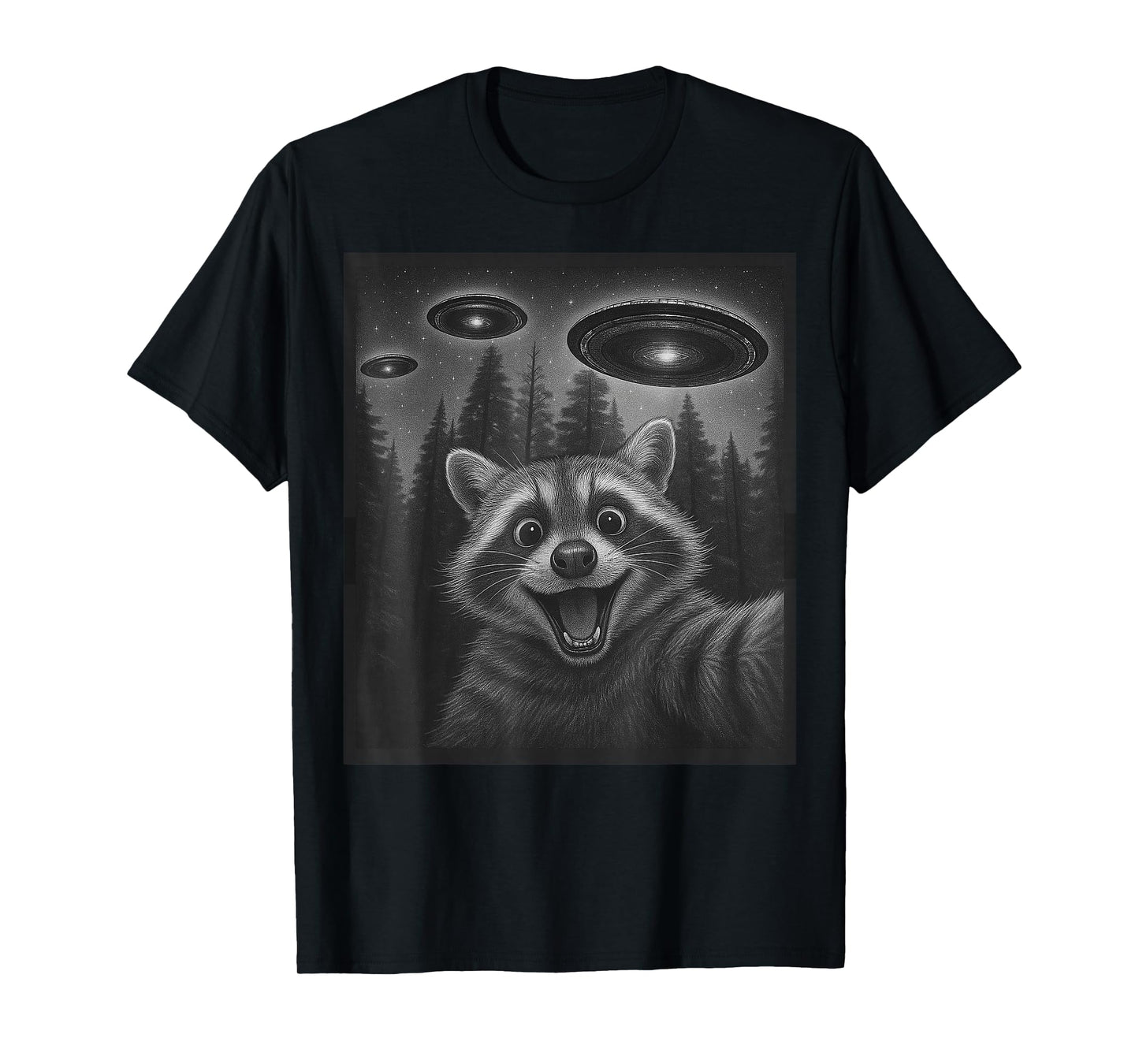 Funny Raccoon Selfie Alien UFO Gifts for Men Women Boy Kid T-Shirt