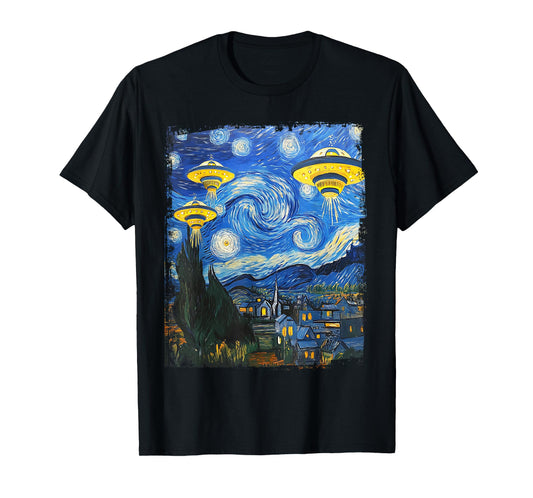 UFO Alien Starry Night Van Gogh Men Women Kids Boys Girls T-Shirt