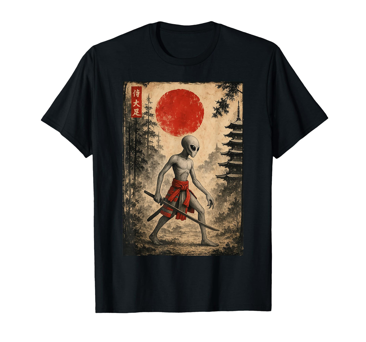 Samurai Alien UFO Japanese Art Anime Ukiyo-e Graphic T-Shirt