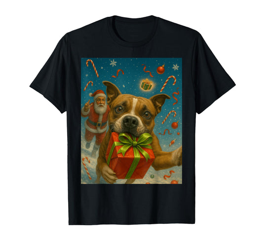 Christmas Pitbull Shirt - Funny Dog Selfie & Santa T-Shirt