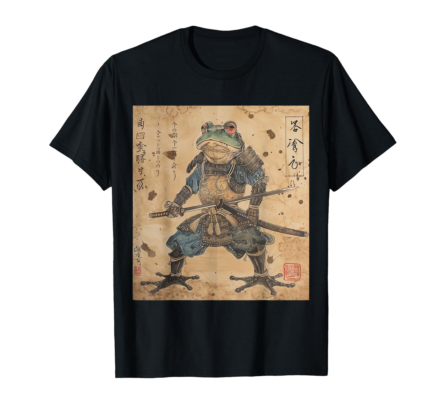 Japanese Samurai Frog In Ukiyo-e Woodblock Style T-Shirt