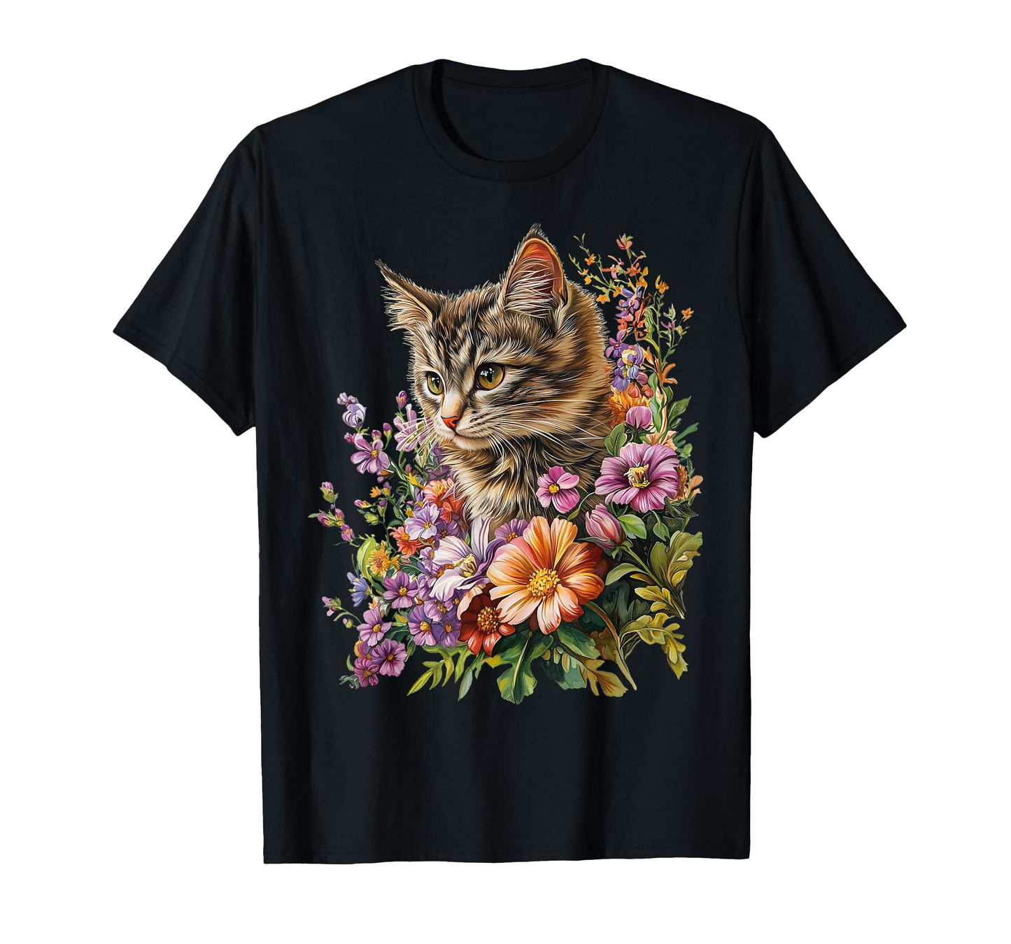 Cat Flower Floral Cute Kitten Graphic T-Shirt