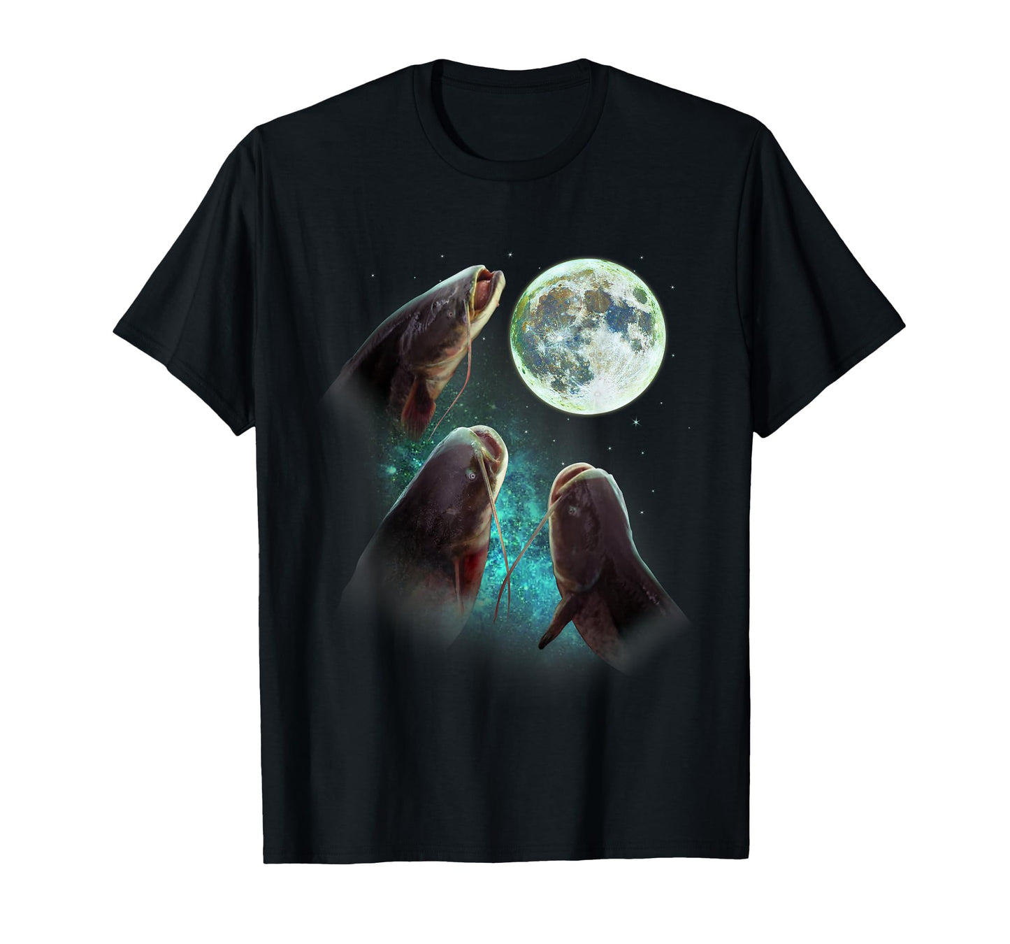 Fisherman Three Catfish Howl At Moon Wolfs Wolves Parody T-Shirt