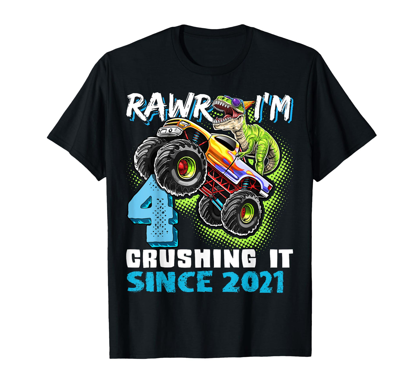 4th Birthday Monster Truck Dinosaur Party Boys Rawr I'm 4 T-Shirt