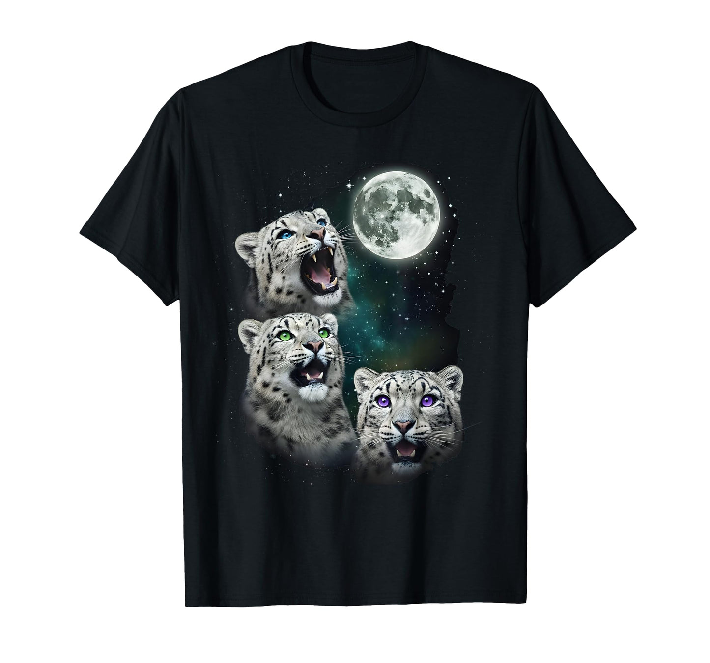 Leopard Howling at The Space Full Moon at Night Starry Sky T-Shirt