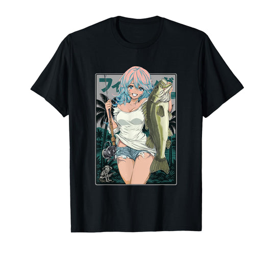 Sexy Anime Girl japanese Fisherman Girl Fishing Bass T-Shirt