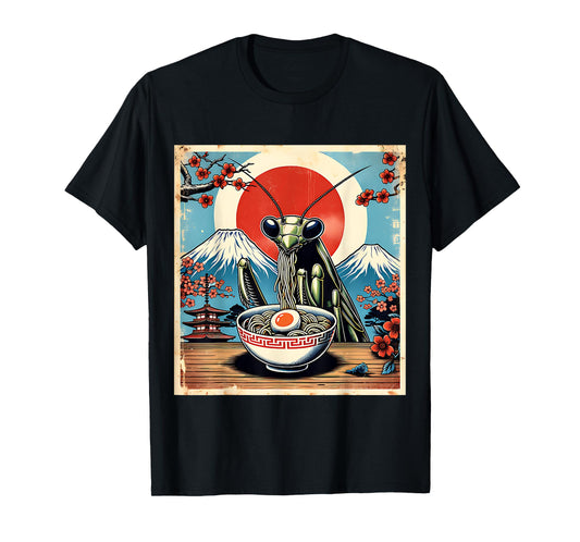 Praying Mantis Ramen Retro Funny Japanese Distressed T-Shirt