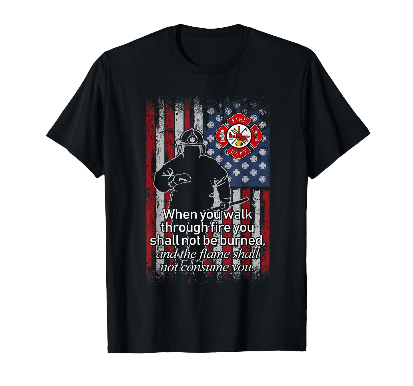 Thin Red Line Firefighter Bible Verse American Flag T-Shirt T-Shirt