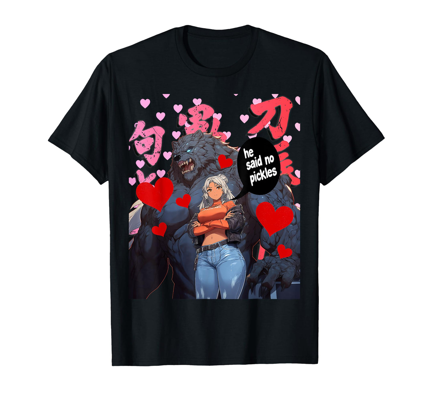 Funny Valentines Anime Werewolf and Waifu He Said No Pickles T-Shirt