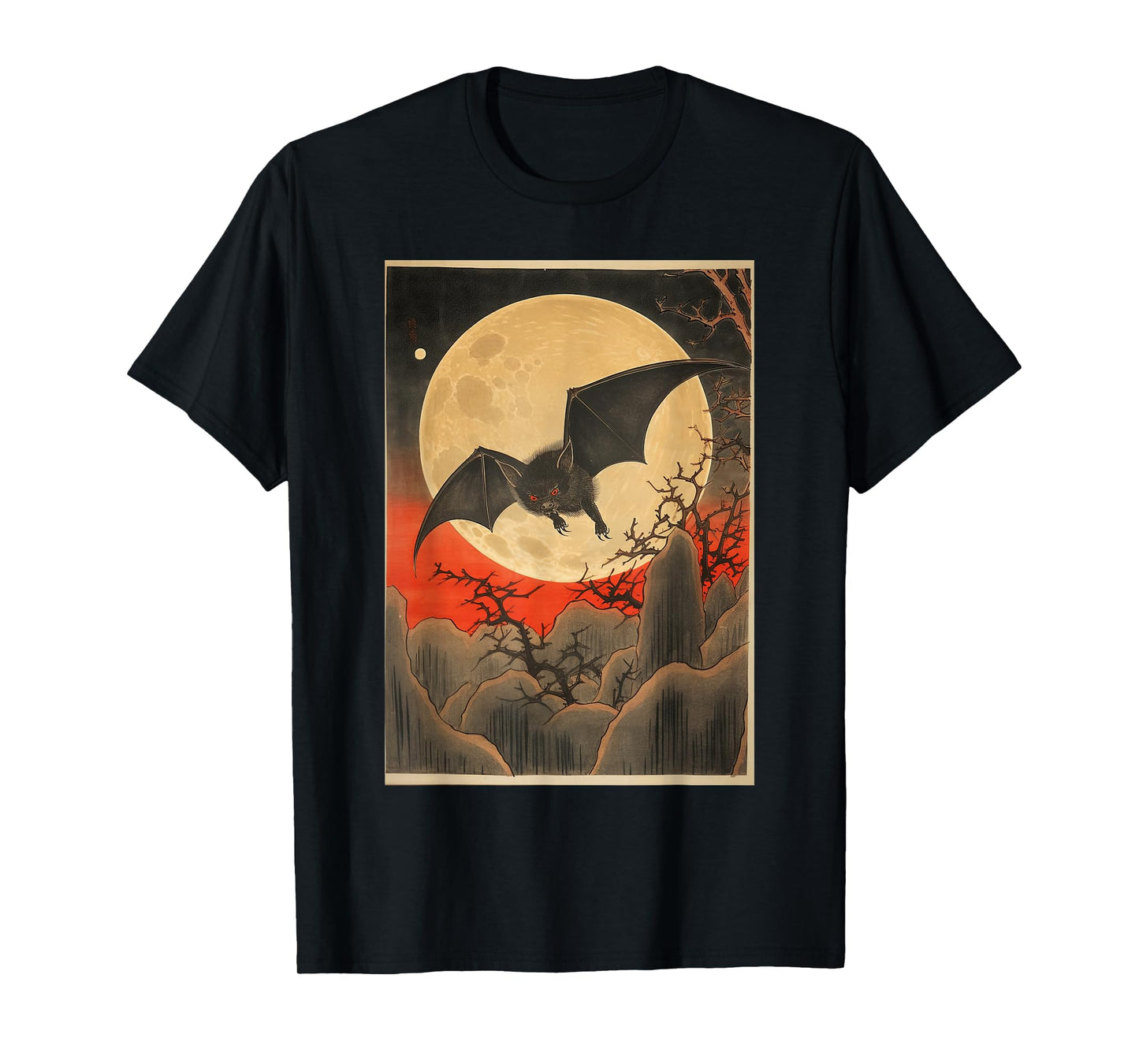 Japanese Woodblock Art 1905 Bat in Moon Meiji Era T-Shirt