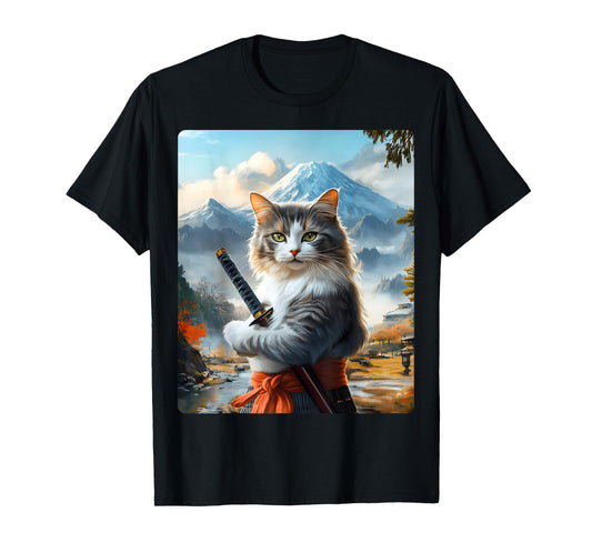 Samurai Cat T-Shirt for Men Women Girls Kids