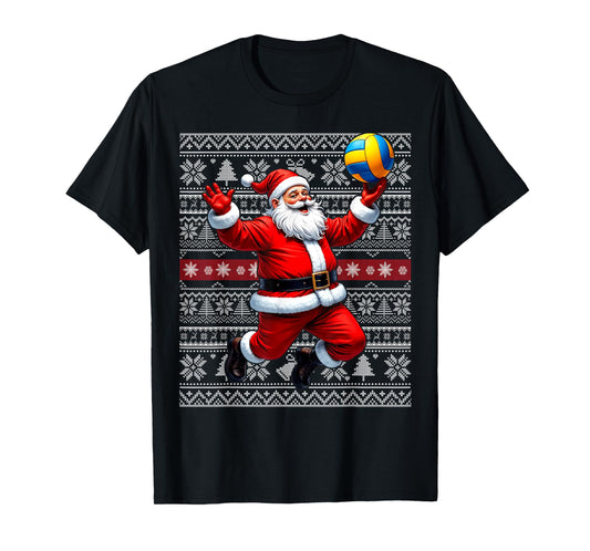 Funny Santa Playing Volleyball Ugly Christmas Sweater Xmas T-Shirt