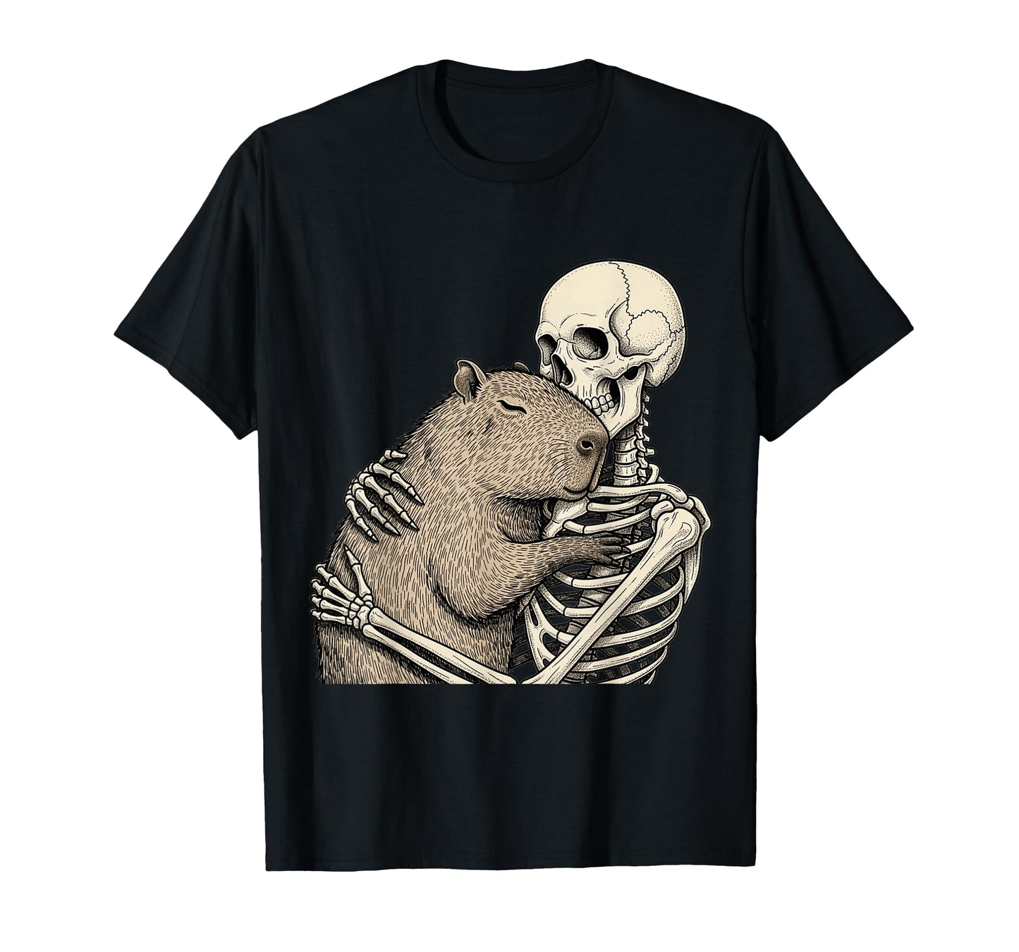 Skeleton Hugging Capybara Halloween Capy Lover Spooky Season T-Shirt