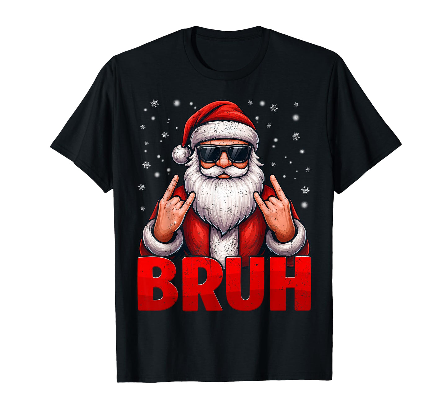 Bruh Santa Rock On Snowflake Christmas Xmas Mens Boys Tees T-Shirt