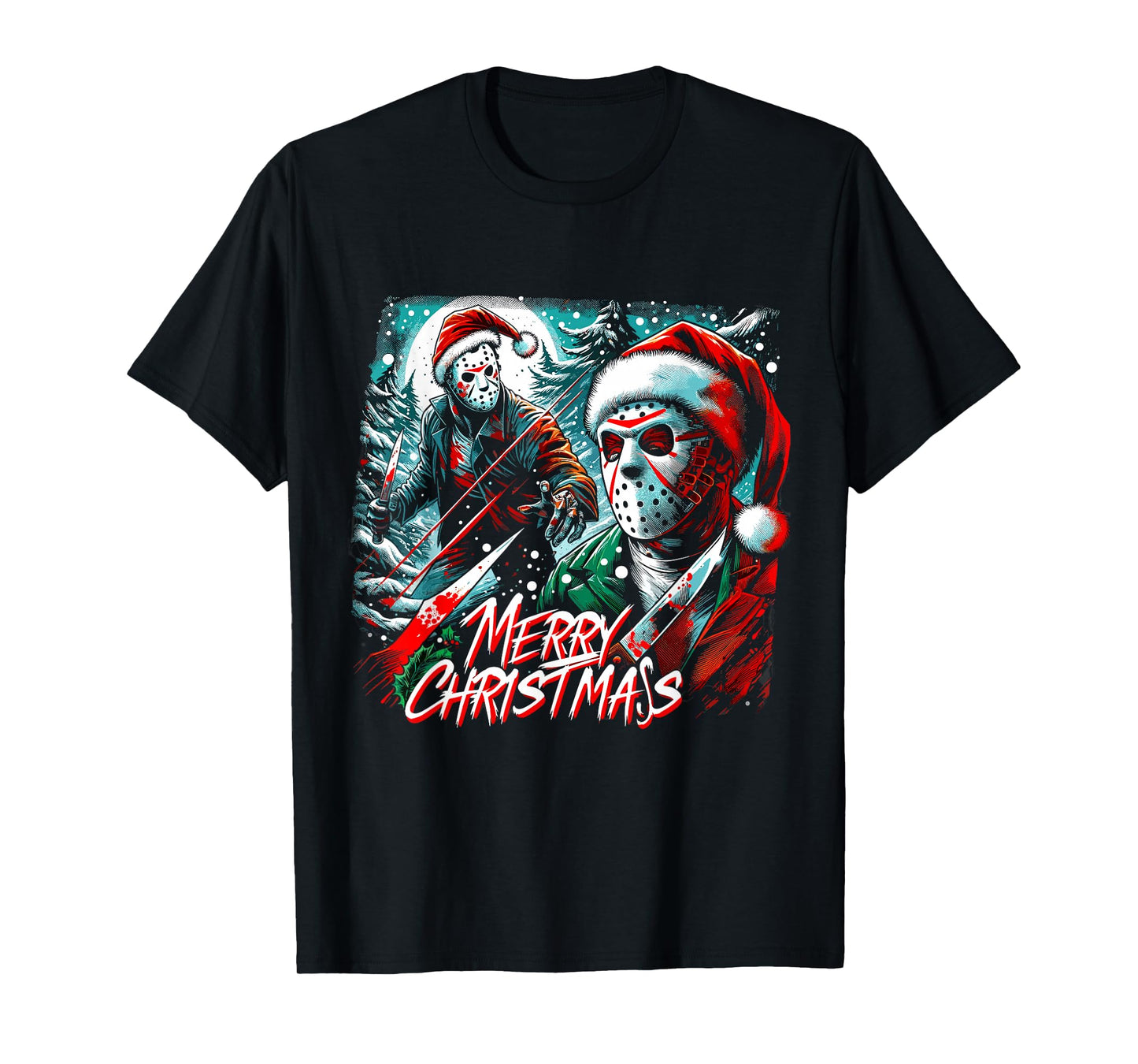 Merry Christmas Festive Slasher Candy Cane Menace T-Shirt