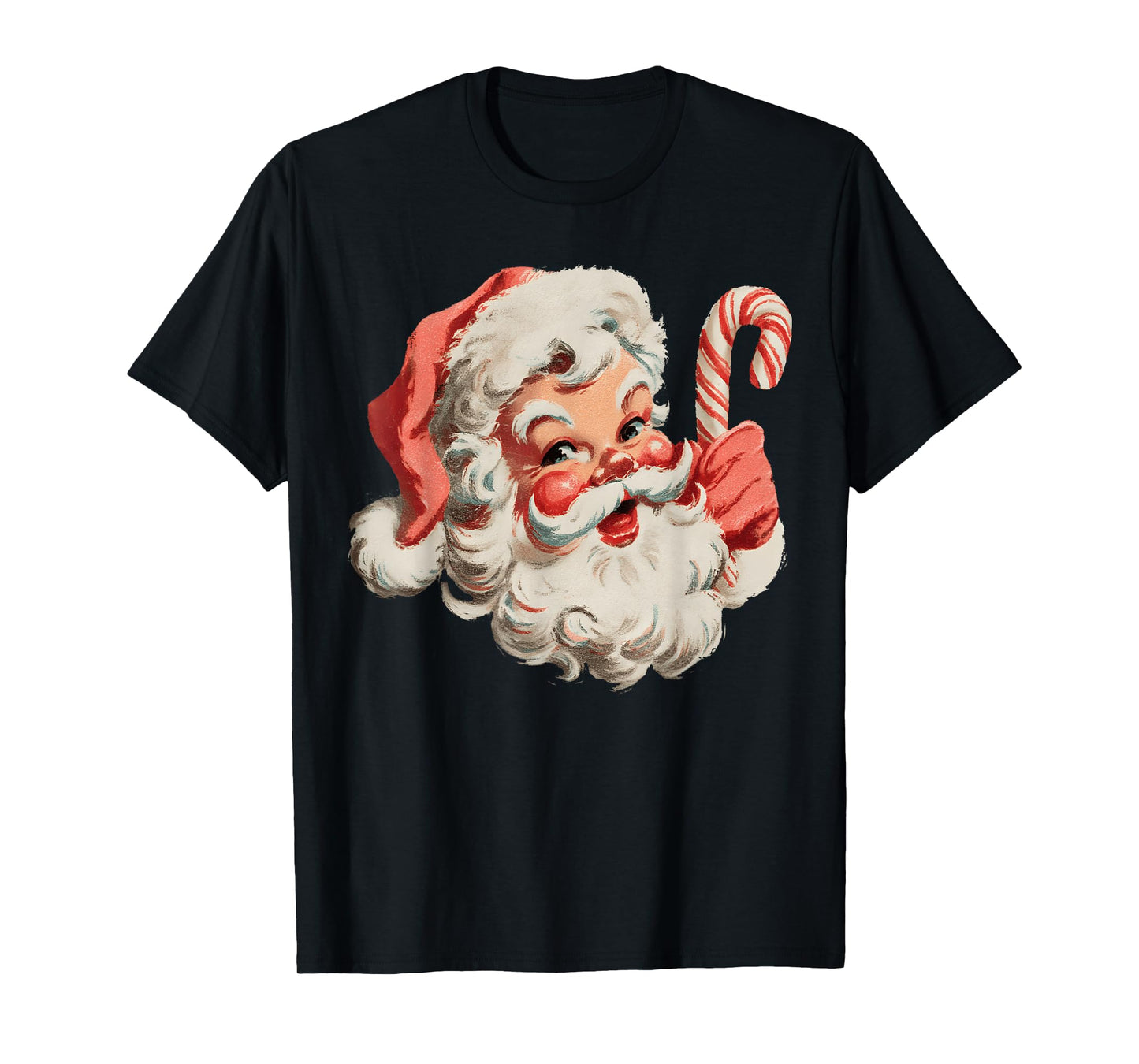 Vintage Retro Merry Christmas Santa Claus Face Candy Cane T-Shirt