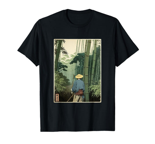 Japanese Bamboo Grove Woodblock Art Spiritual Nature Vintage T-Shirt