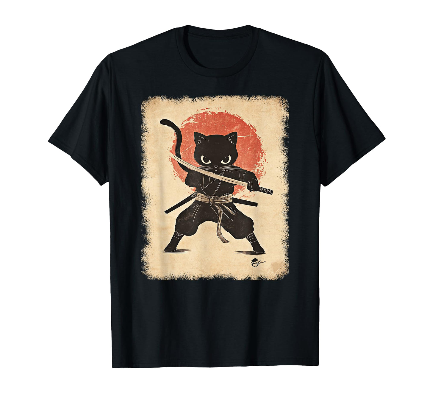 Japanese Samurai Kitten Kawaii Ninja Cat T-Shirt
