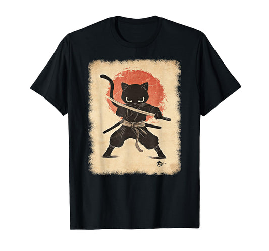 Japanese Samurai Kitten Kawaii Ninja Cat T-Shirt