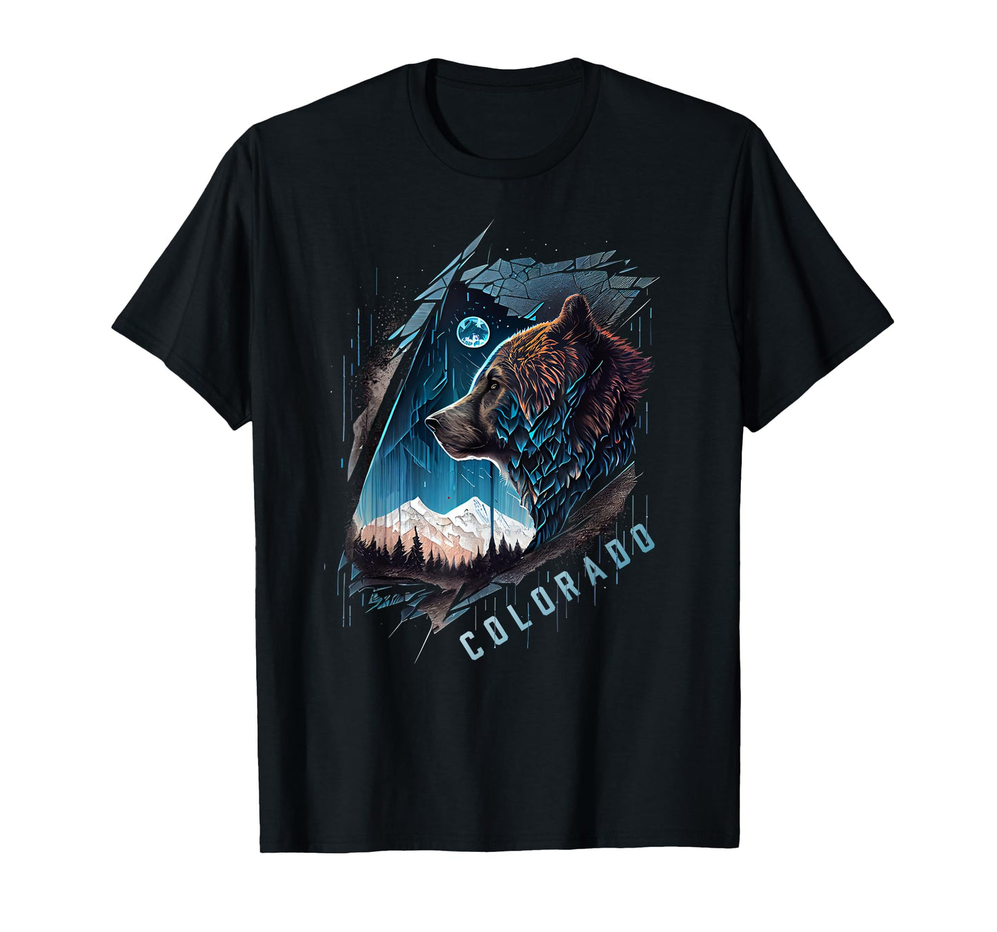 Colorado Mountain Bear - Bear, Moon, & Stars Retro T-Shirt