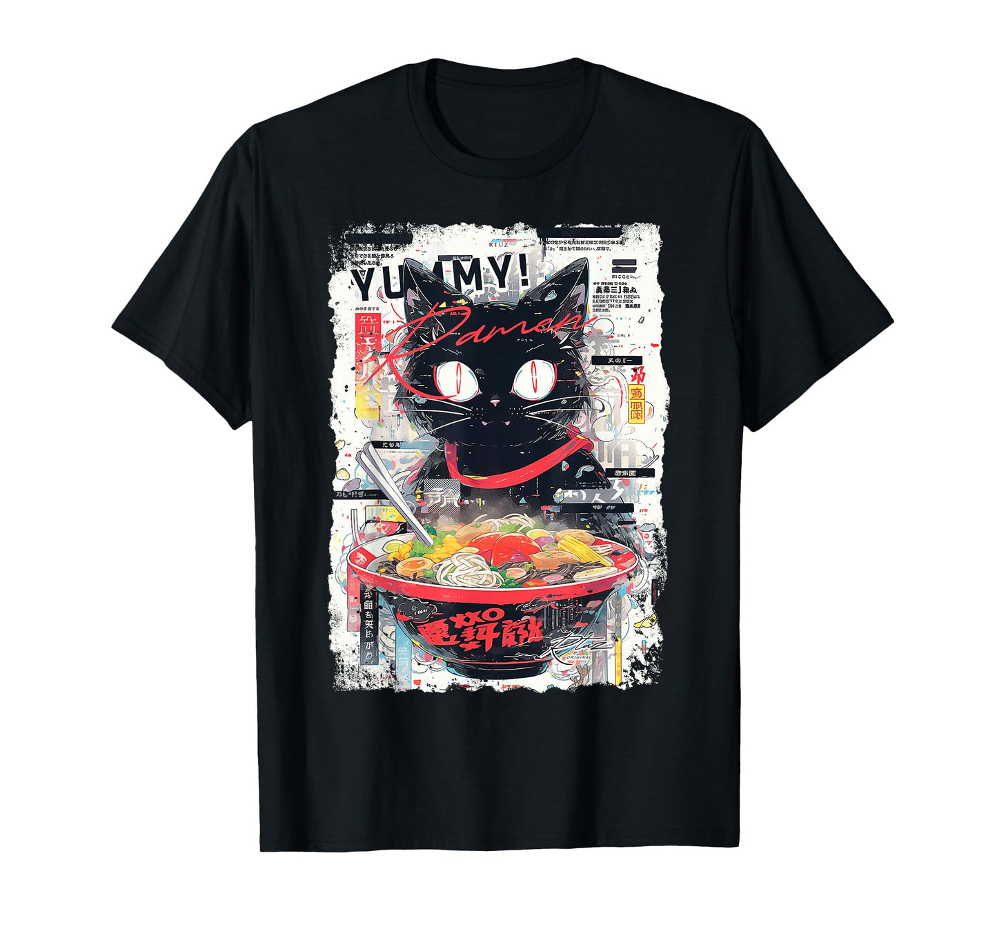 Ramen Noodles Cat Japan Y2K Kawaii Retro Cats Manga Anime T-Shirt