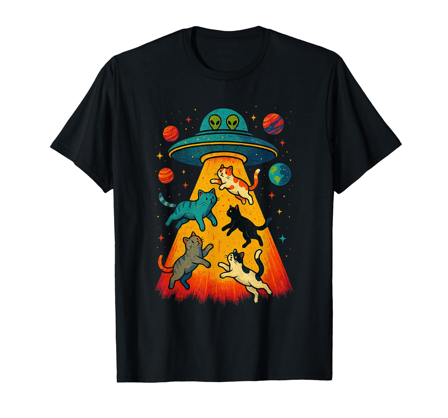 Alien Abduction Cats UFO Flying Saucer Space Girls Kid T-Shirt