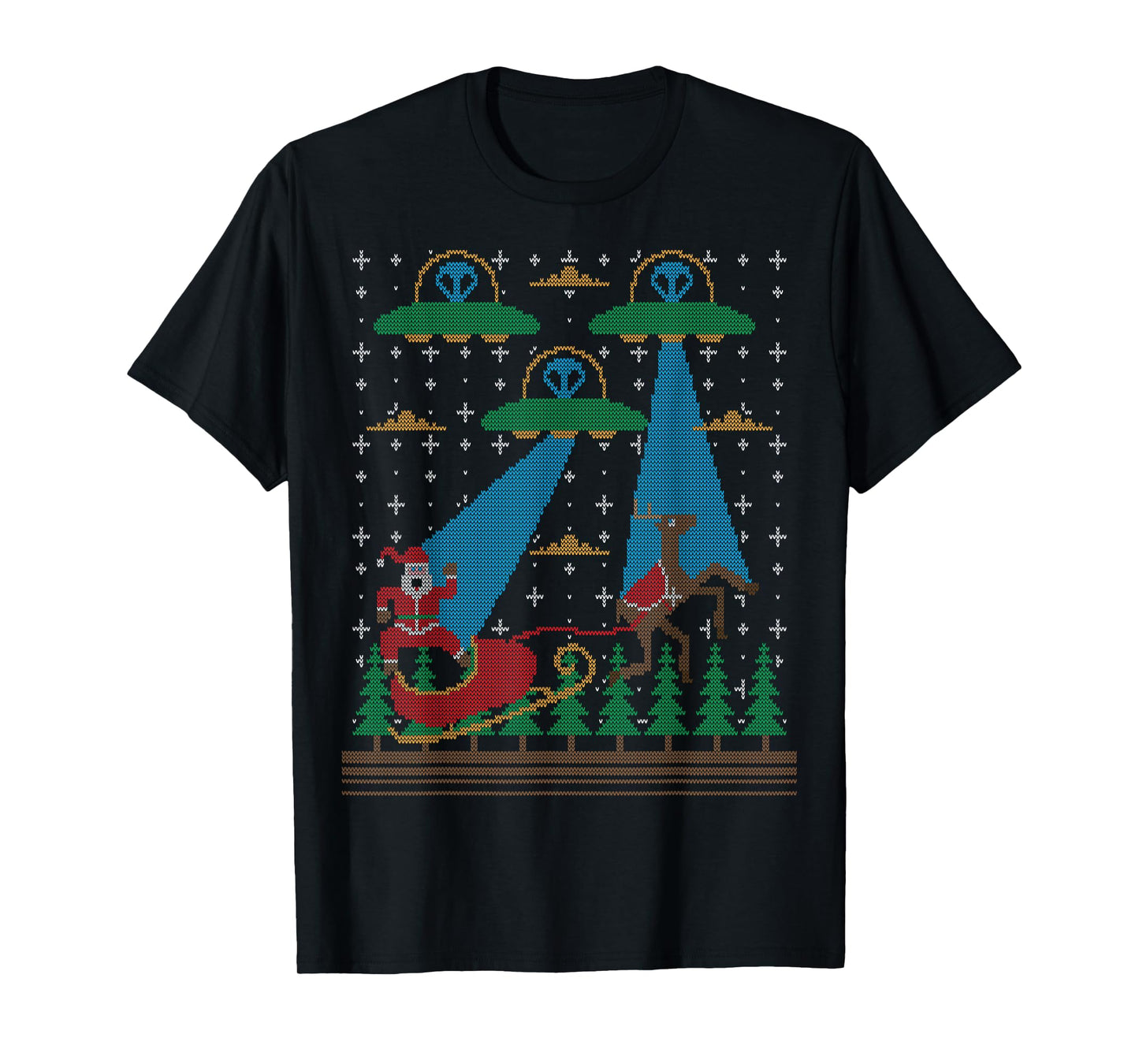 Santa Claus Alien Invasion Space UFO Ugly Christmas Sweater T-Shirt
