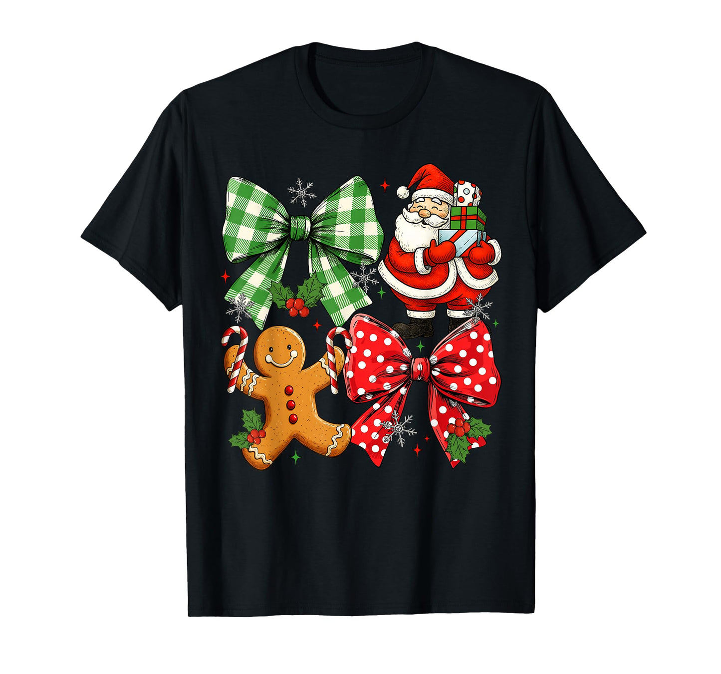 Christmas Santa Coquette Bow Retro Gingerbread Men Women Kid T-Shirt