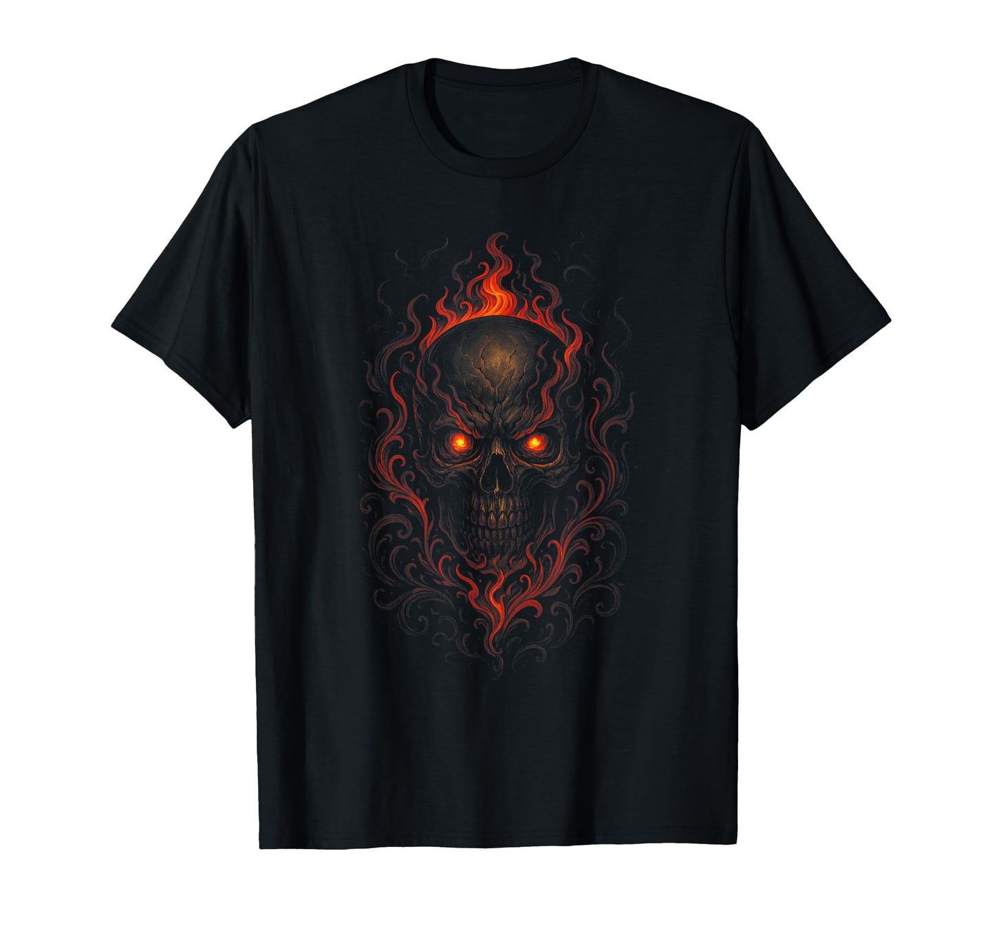 Skull Flames Gothic Horror Zombie Demon Fantasy T-Shirt