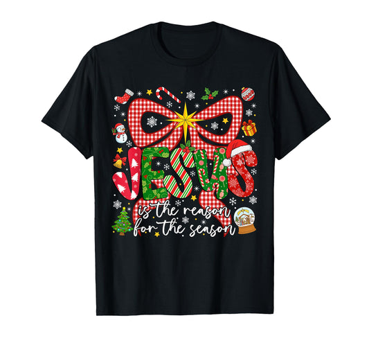 Jesus is The Reason for The Season Christian Christmas Bow T-Shirt
