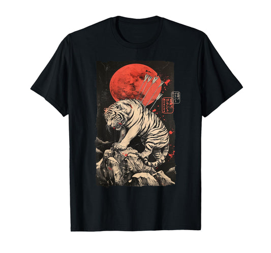 Japanese Tiger Warrior Art – Sumi-e Style Ink Illustration T-Shirt